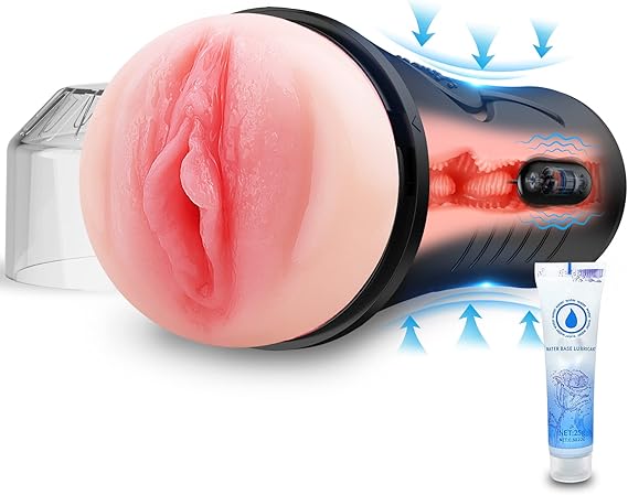 Vibrating Male Masturbator Squeezable Pocket Pussy, Lifelike Textured Vagina, Masturbation Cup with 7.5" Depth, Plump and Soft Fleshy Masturbating Stroker Sex Toy for Men Realistic