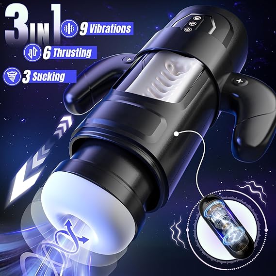 Male Masturbator Sex Toys-Electric Men Sex Toys with 6 Thrusting & 3 Suction, Automatic Sucking Male Masturbation Cup with Handle, Penis Pump Pocket Pussy Male Stroker Vibrator for Adult Men