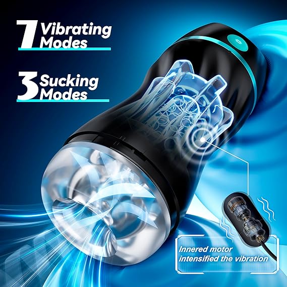 Automatic Sucking Male Masturbators - Upgraded 7 Vibration & Suction Hands Free Pocket Pussy Male Stroker with 3D Realistic Textured, Blowjob Toy Mens Adult Male Sex Toys for Men (Black)