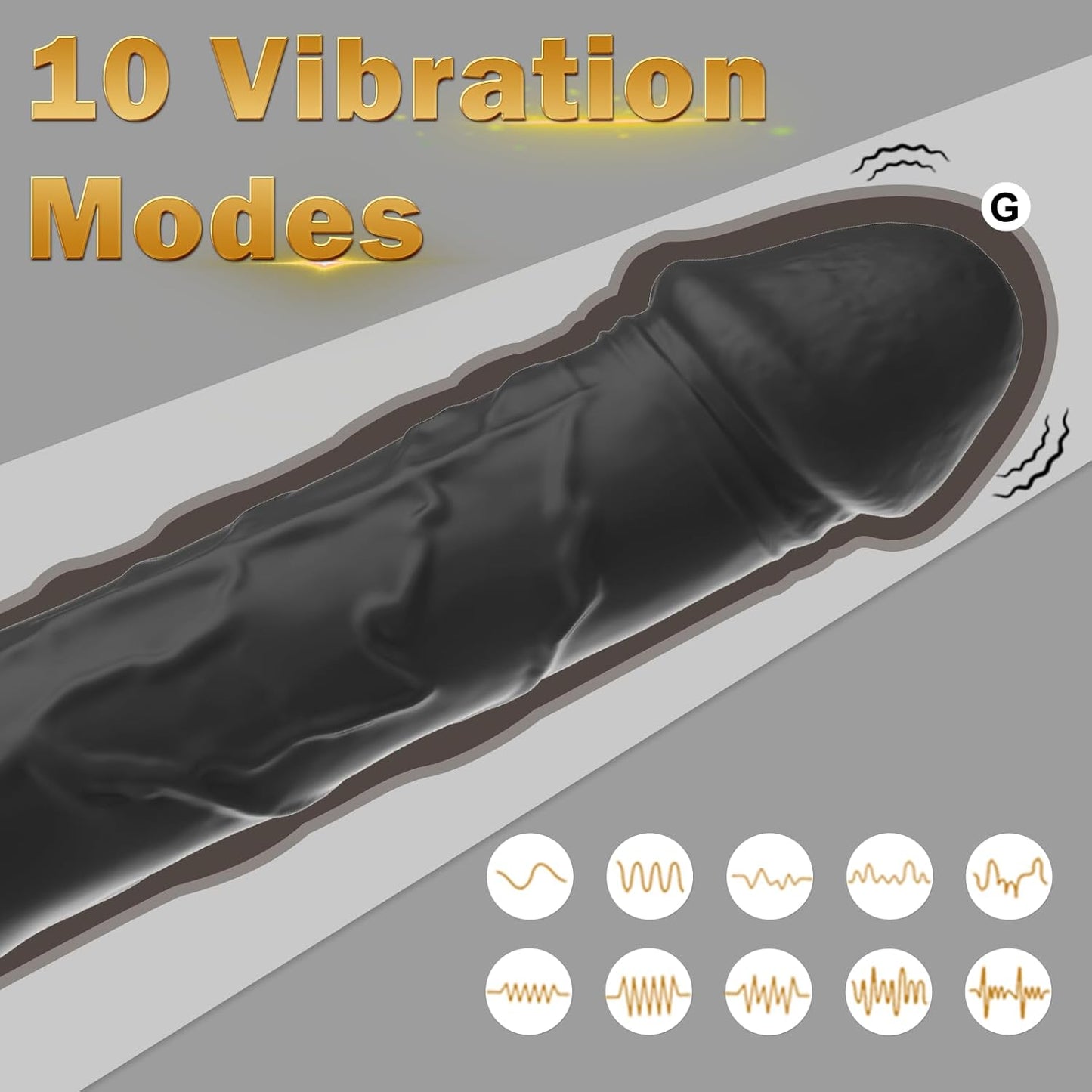 G Spot Dildo Vibrator - Adult Female Sex Toys with 10 Vibrations, Realistic Silicone Dildos Finger Vibrators for Multiple Stimulation, Clitoris Stimulator for Woman Sexual Pleasure(Black)