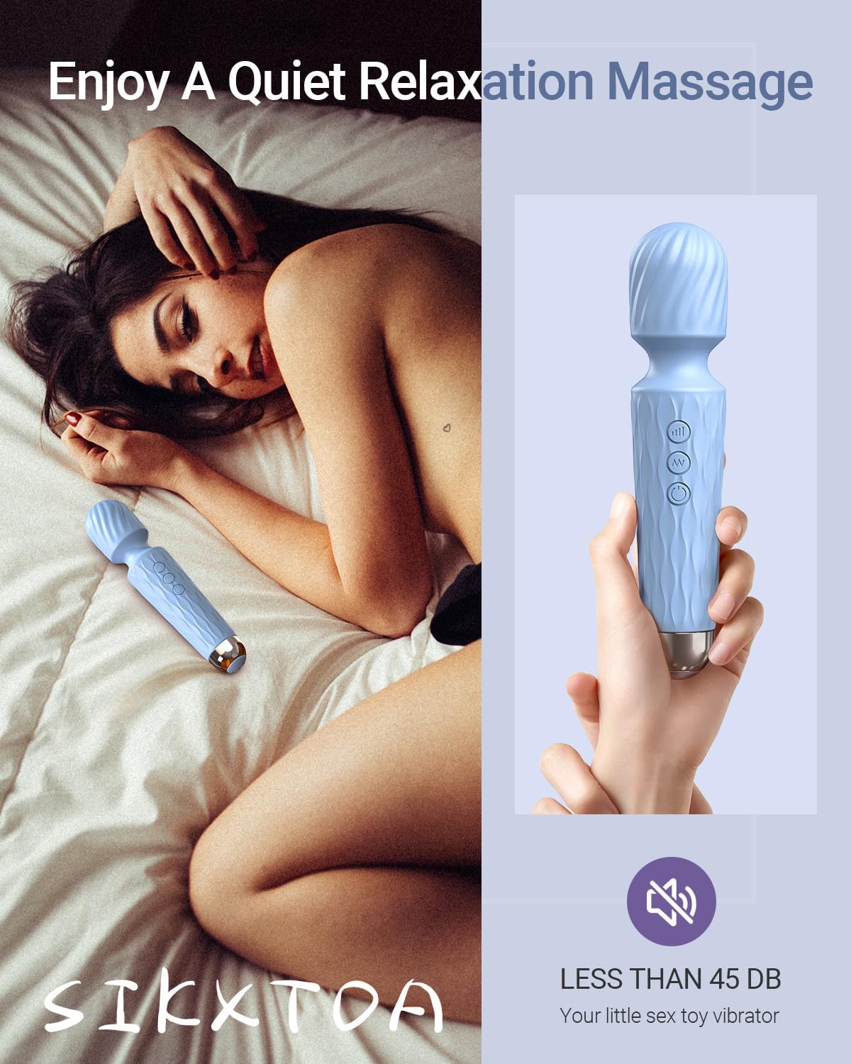 Vibrator Wand, G Spot Female Adult Sex Toys, Vibrators for Her, Wand Massager, Clit Stimulator Sex Toy, Dildo, with 8 Speeds of Pleasure & 20 Patterns, Powerful, Waterproof (Light Blue)