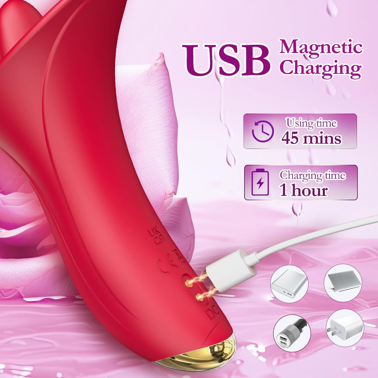 Clitoral Licking Vibrator Rose Sex Toy for Women, 2 in 1 Clitoral Nipple Stimulator with 7 Tongue Licking & 7 Vibrating Modes, Female Adult Sex Toys Anal Clit G Spot Vibrators for Sexual Pleasure