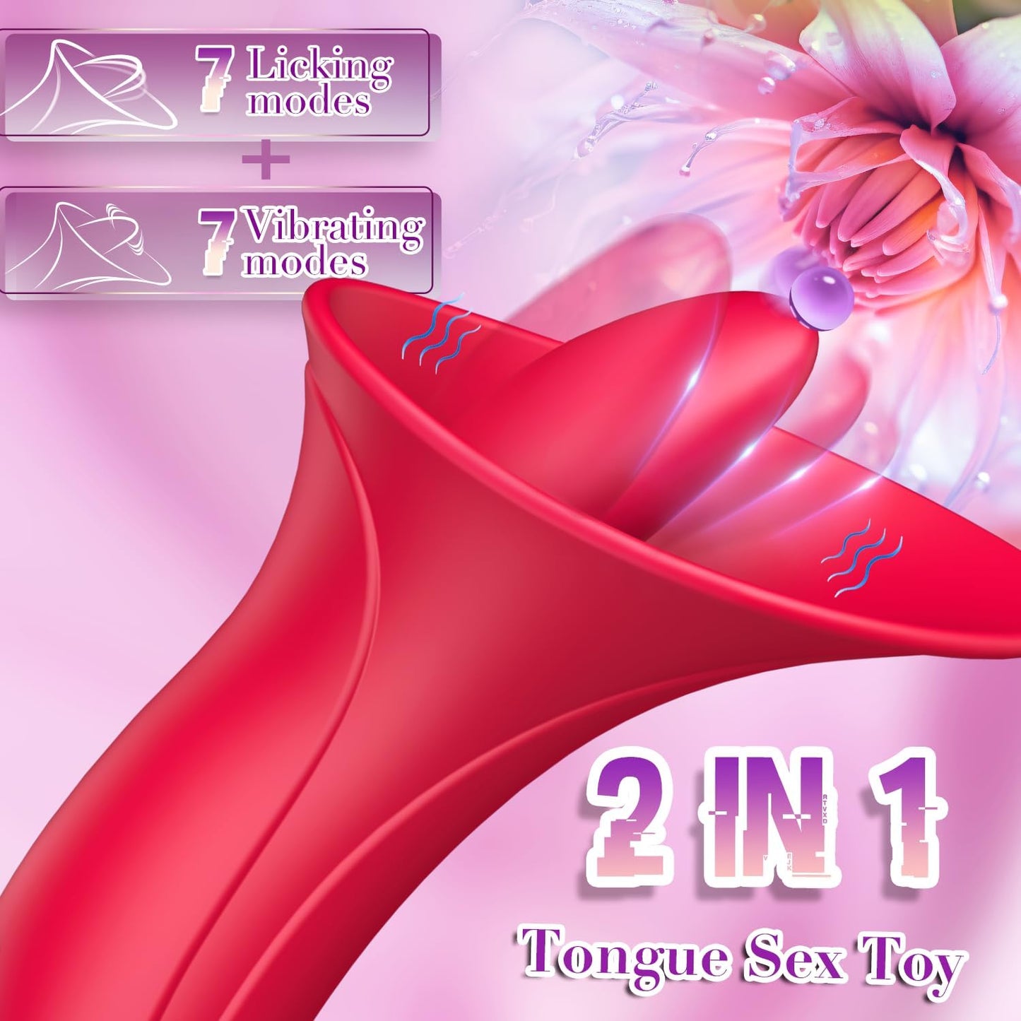 Clitoral Licking Vibrator Rose Sex Toy for Women, 2 in 1 Clitoral Nipple Stimulator with 7 Tongue Licking & 7 Vibrating Modes, Female Adult Sex Toys Anal Clit G Spot Vibrators for Sexual Pleasure