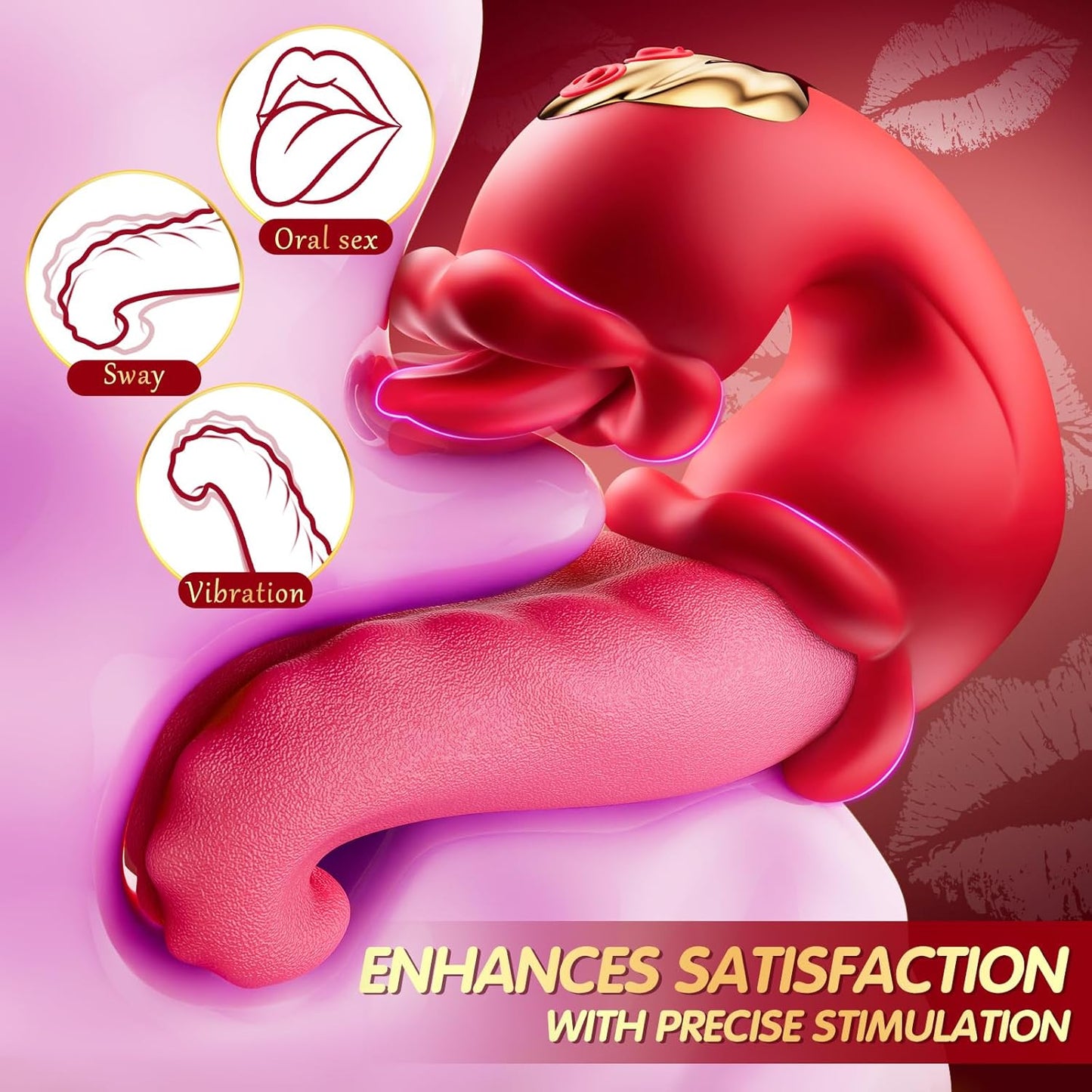 Vibrator Adult Sex Toys for Women - 4 in 1 Tongue Thrusting Vibrators Dildo Rose Sex Toys with 10 Licking Clitoral & 10 Vibration Mode, Sucking Clit Stimulator Pleasure Tools for Female Couples Games