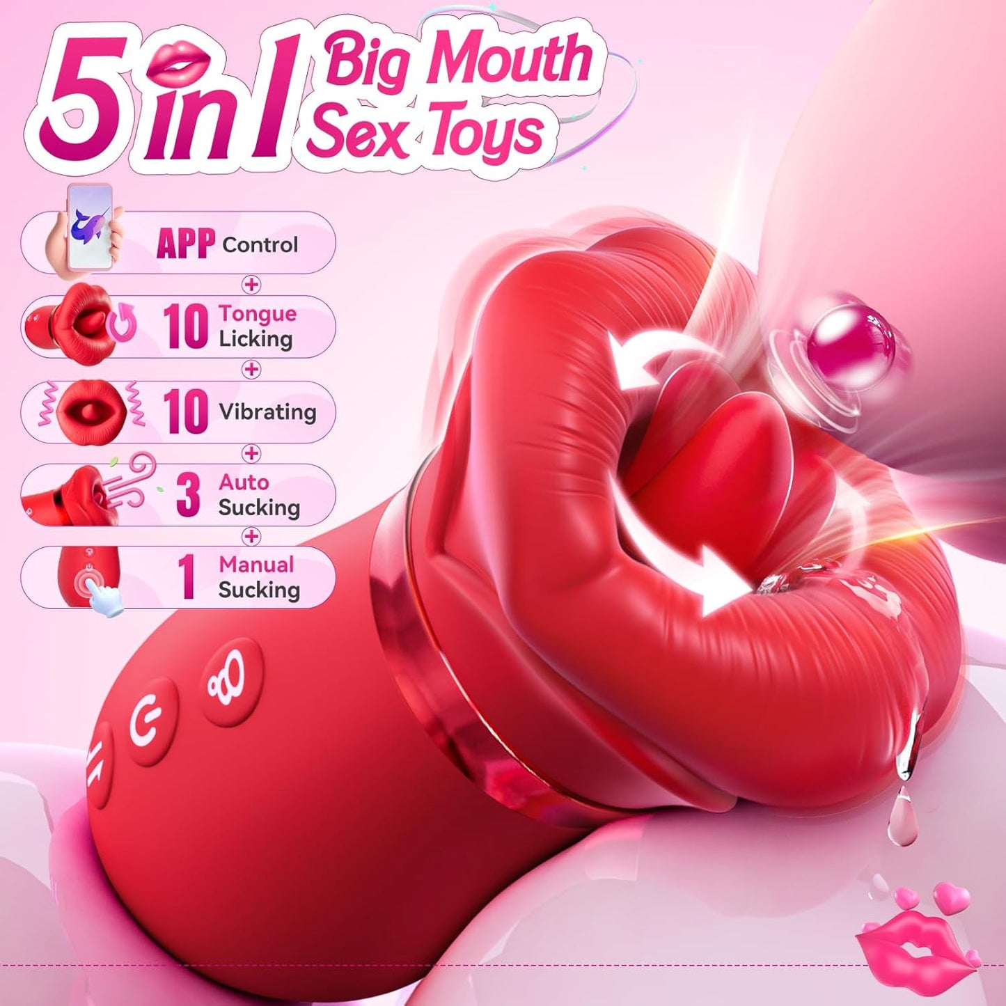 Vibrator Adult Sex Toys for Women - Mouth Sucking Vibrator Rose Sex Toy, 10 Tongue Licking, 3 Auto & 1 Manual Sucking Adult Toys New APP, Anal Clit Nipple Vibrators Female Couples Sex Toys