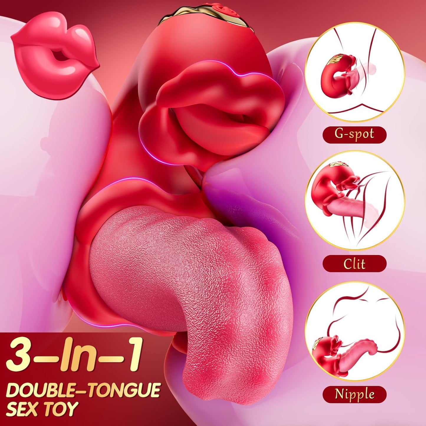 Vibrator Adult Sex Toys for Women - 4 in 1 Tongue Thrusting Vibrators Dildo Rose Sex Toys with 10 Licking Clitoral & 10 Vibration Mode, Sucking Clit Stimulator Pleasure Tools for Female Couples Games