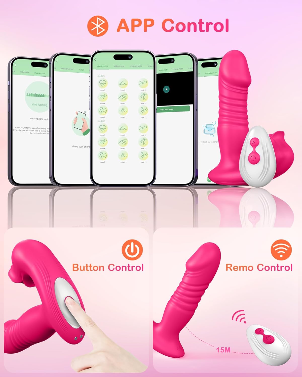 Thrusting Dildo Sucking Vibrator Rose Sex Toys for Women– Upgraded Sex Stimulator with 9 Sucking &Thrusting Vibrating Modes,G Spot Clit Nipple Wearable Vibrator (Red Rose)