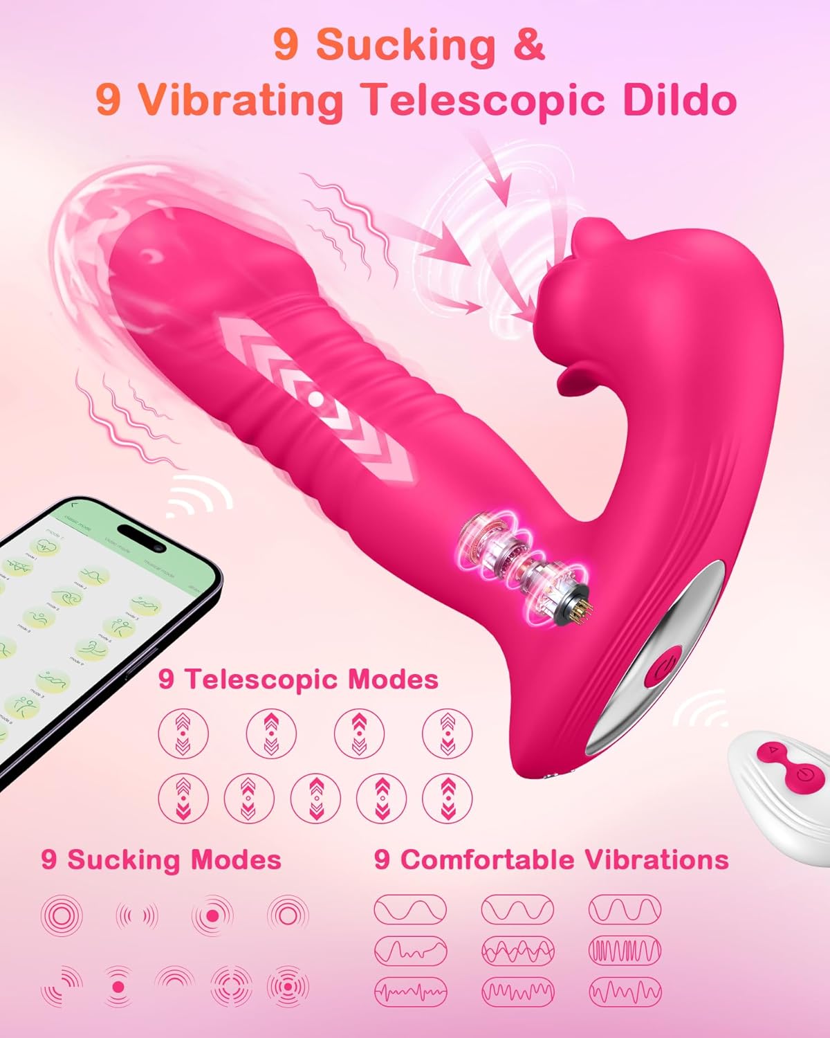 Thrusting Dildo Sucking Vibrator Rose Sex Toys for Women– Upgraded Sex Stimulator with 9 Sucking &Thrusting Vibrating Modes,G Spot Clit Nipple Wearable Vibrator (Red Rose)