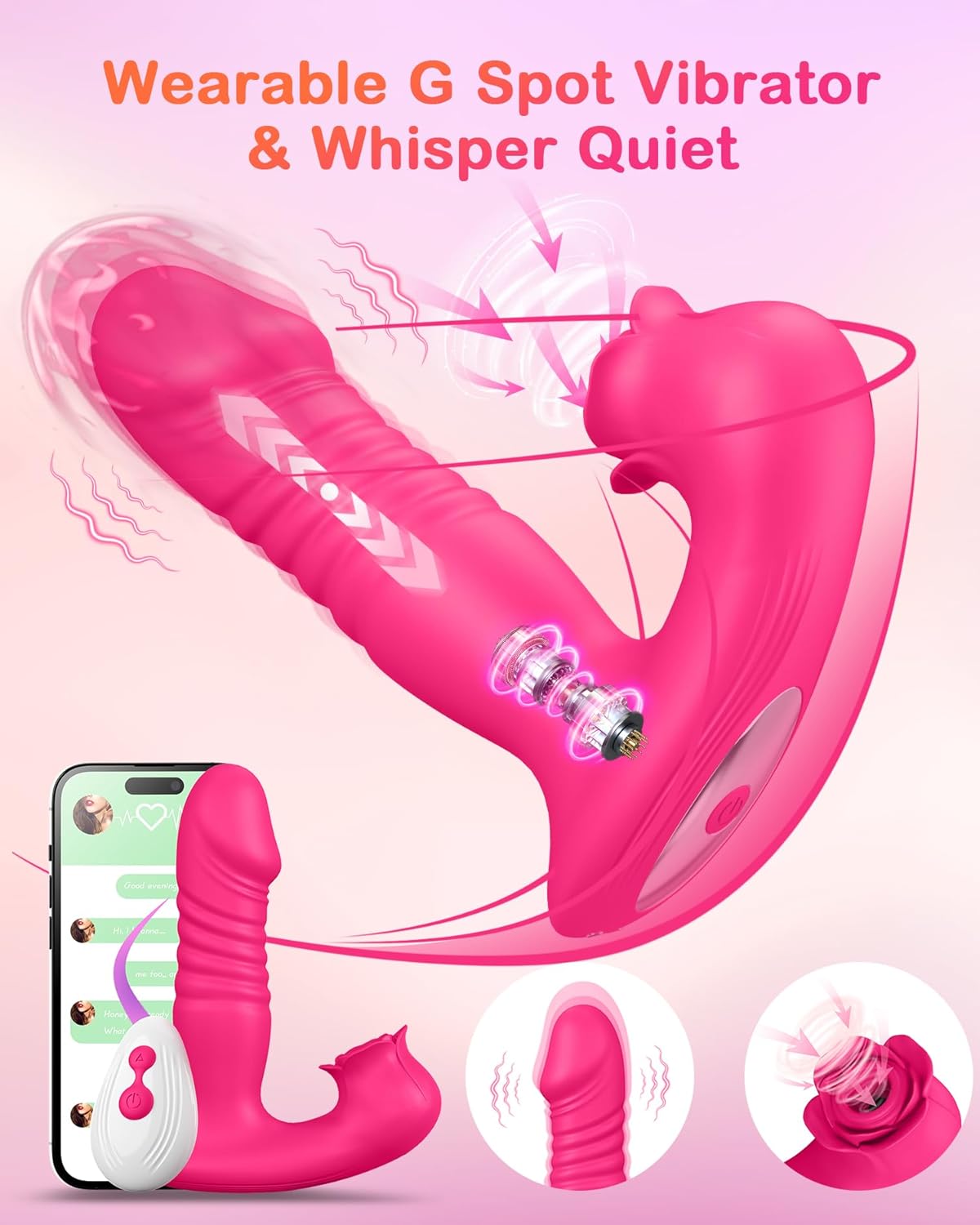 Thrusting Dildo Sucking Vibrator Rose Sex Toys for Women– Upgraded Sex Stimulator with 9 Sucking &Thrusting Vibrating Modes,G Spot Clit Nipple Wearable Vibrator (Red Rose)