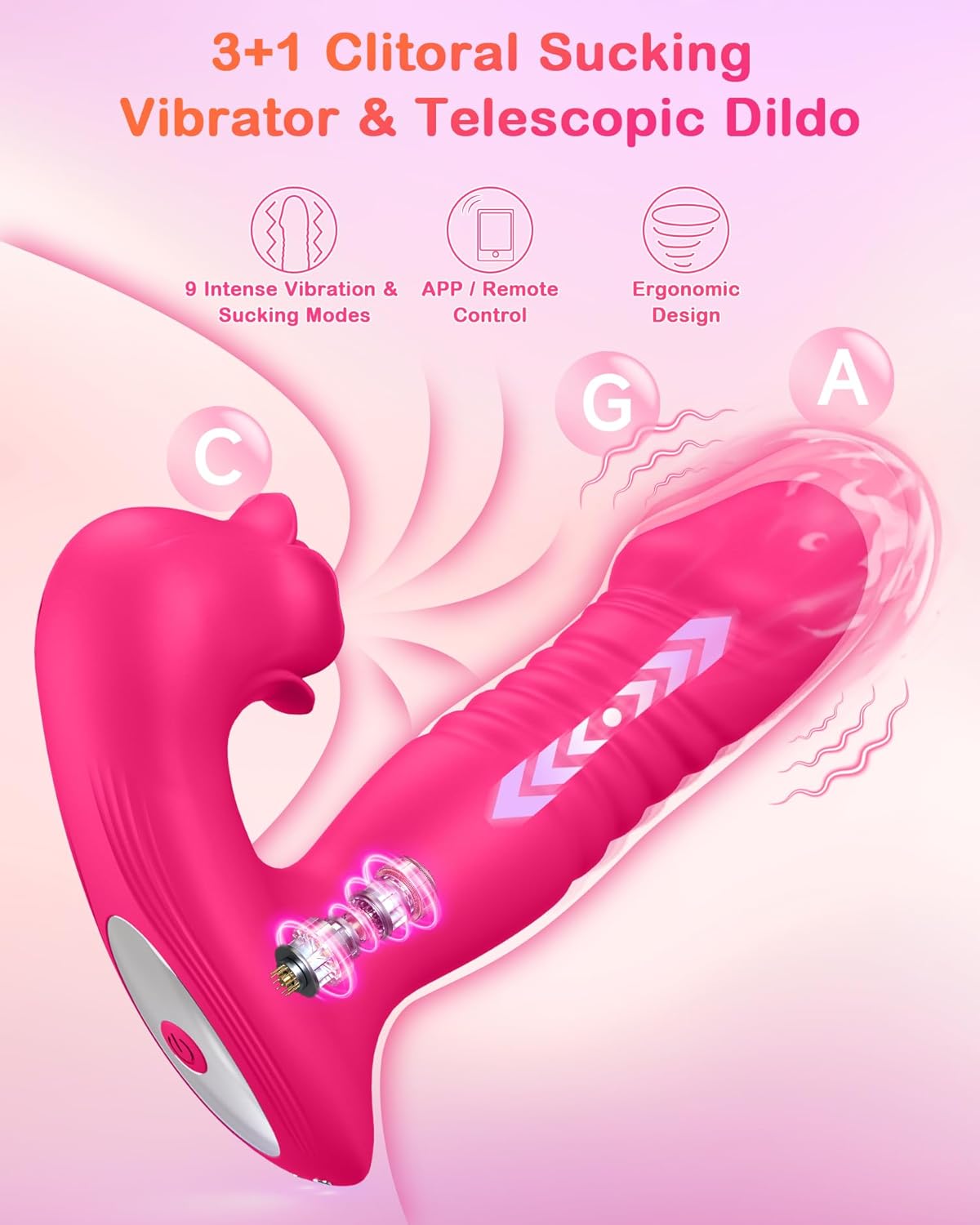 Thrusting Dildo Sucking Vibrator Rose Sex Toys for Women– Upgraded Sex Stimulator with 9 Sucking &Thrusting Vibrating Modes,G Spot Clit Nipple Wearable Vibrator (Red Rose)